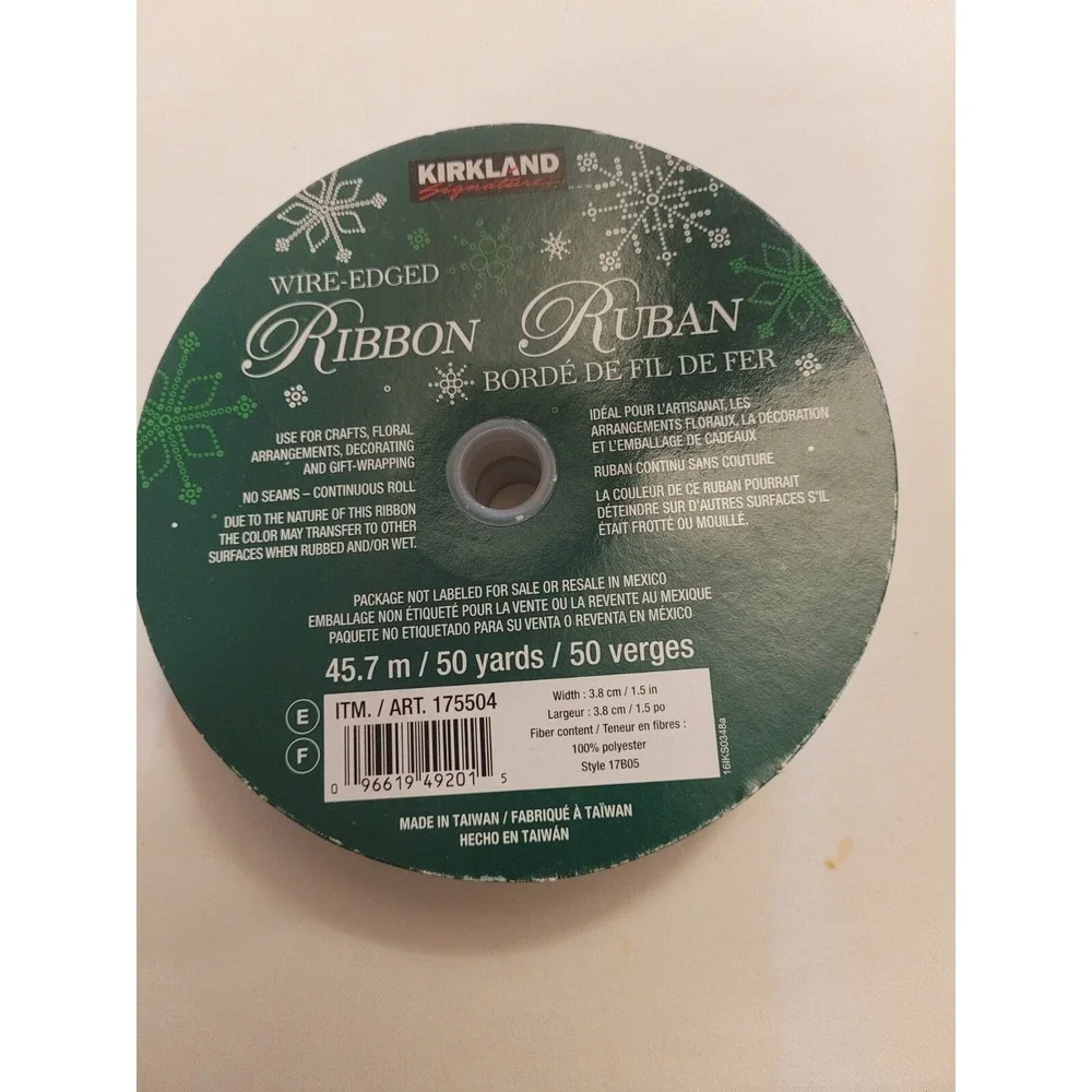 Kirkland Signature Wire-Edged Ribbon 3.8cm/1.5in (45.7m/50yd) White